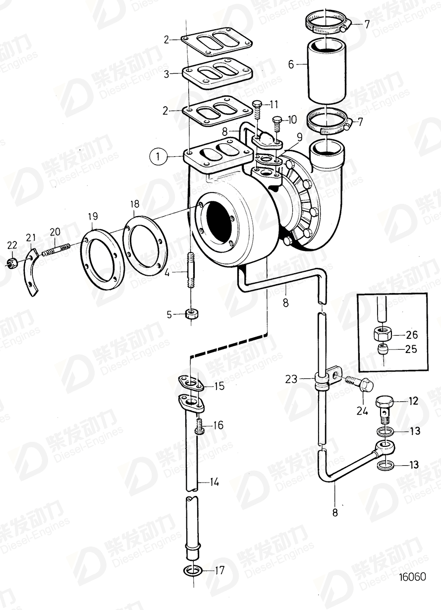 VOLVO Oil feed pipe 849256 Drawing VOLVO Oil feed pipe 849256 Drawing